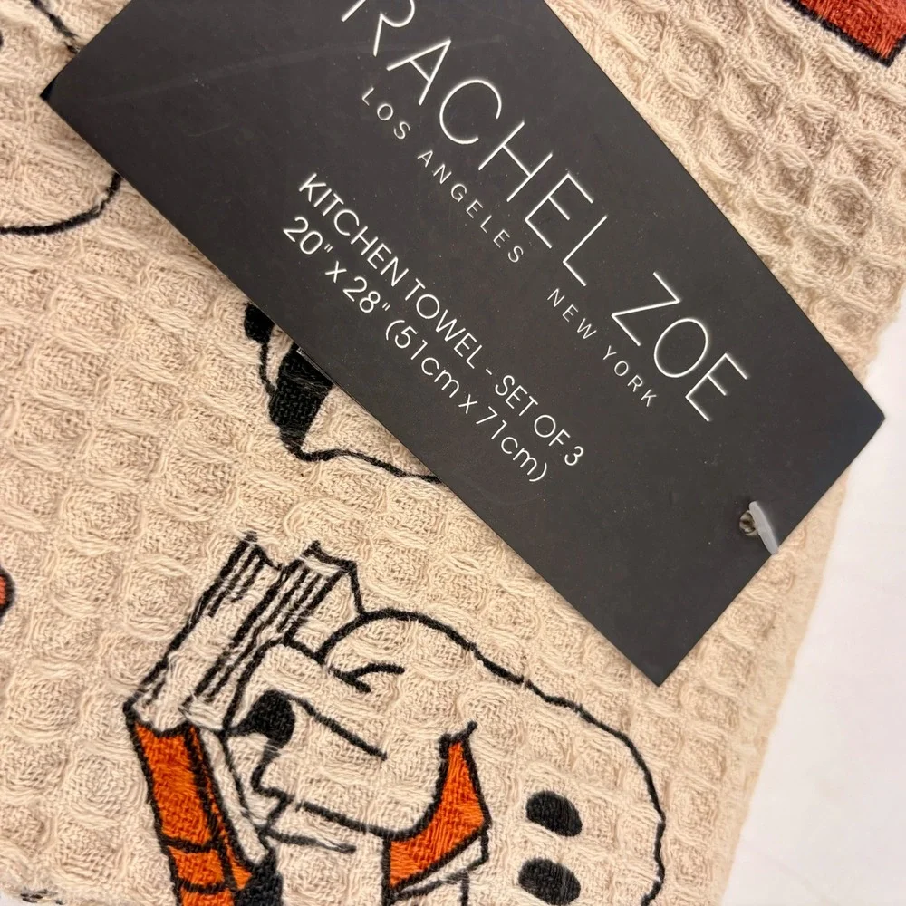 Rachel Zoe‎ Reading Ghost Waffle Weave Kitchen Towels Set of 3 Halloween Cream